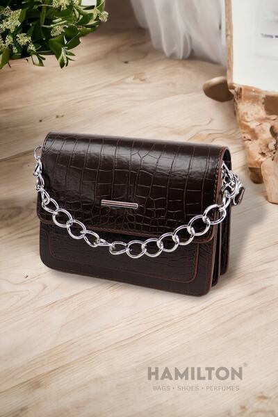 HAMILTON Geantă de umăr elegantă, cu clapă, cu lanț texturat din piele, ajustabilă, originală pentru femei, bretea crossbody