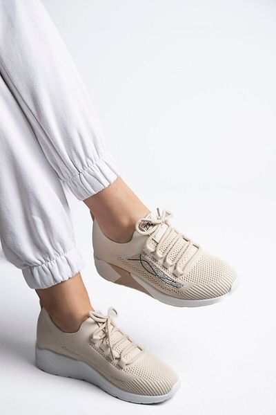 Guja Tricotaje de piatră originale pentru femei, cu toc interior înalt, anti-transpirație, pantofi sport eleganti, bej