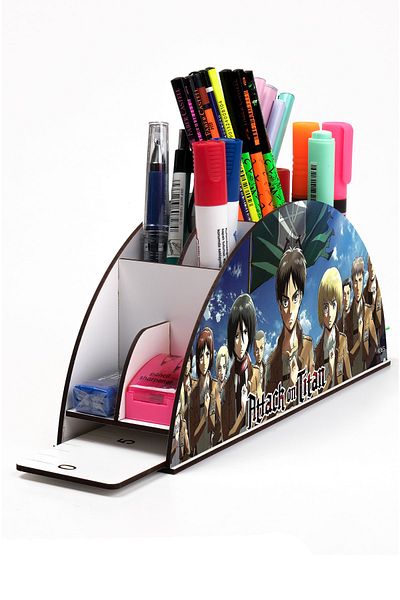 kutuTR Wooden Vip Anime Series Rainbow Ruled Desktop Pen Holder For Kids Organizer Assembled Boxed