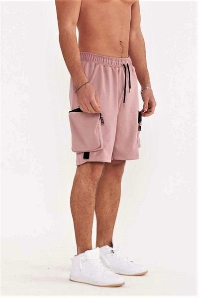 THIMOON Pink Oversize Men's Combed Cotton Shorts with Pockets