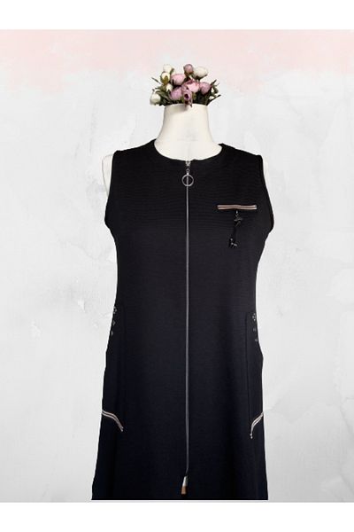TUSSE Zipper Embroidered Elegant Steel Ottoman Fabric Stylish Long Zipper Closure Plus Size Mother Vest