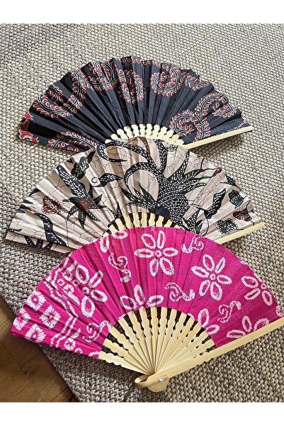 Genel Markalar Endonezya Batik Kumaş El Yapımı Ahşap Yelpaze -büyük Boy 27 Cm (1 ADET)