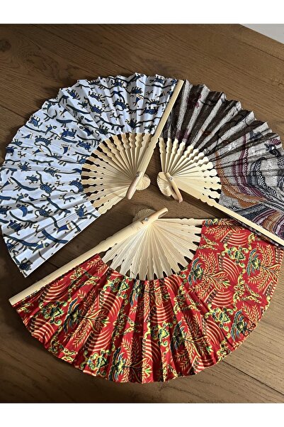 Genel Markalar Endonezya Batik Kumaş El Yapımı Ahşap Yelpaze -büyük Boy 27 Cm (1 ADET)