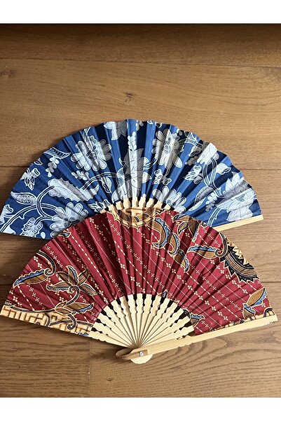 Genel Markalar Endonezya Batik Kumaş El Yapımı Ahşap Yelpaze -büyük Boy 27 Cm (1 ADET)