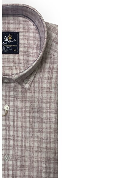 TWO HANDS Чоловіча класична сорочка з коротким рукавом, двома кишенями, у клітинку, з бавовняної тканини, кольору сушеної троянди, розмір 441