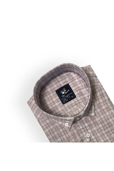 TWO HANDS Чоловіча класична сорочка з коротким рукавом, двома кишенями, у клітинку, з бавовняної тканини, кольору сушеної троянди, розмір 441