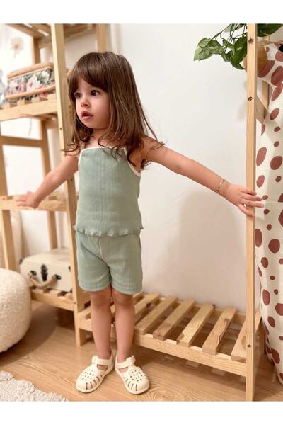 BEBEĞİME ÇORAP Summer Baby Girl Strappy T-shirt Shorts Set of 2