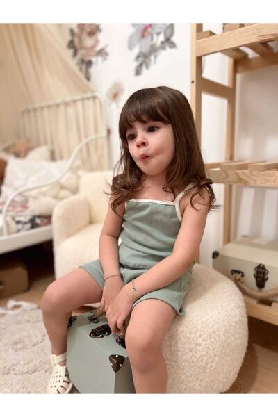 BEBEĞİME ÇORAP Summer Baby Girl Strappy T-shirt Shorts Set of 2