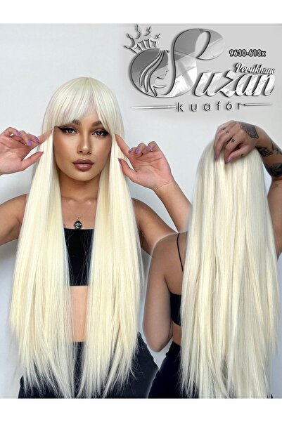 Suzan Peruk Fiber Sentetik Uzun Su Düz Peruk -platin