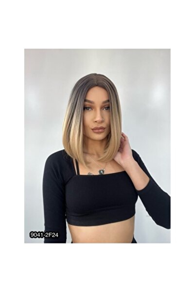 Suzan Peruk Kahkülsüz Düz Kısa Fiber Sentetik Peruk - Siyah / Balköpüğü Ombreli