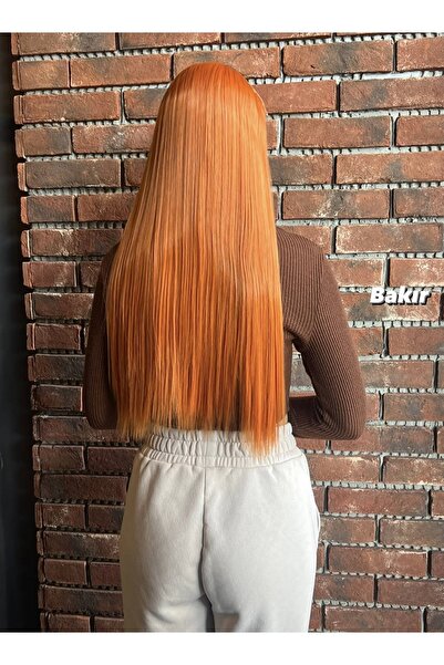 Suzan Peruk Fiber Sentetik Düz Yarım Ay + 2 Yan Çıt Çıt - Bakır