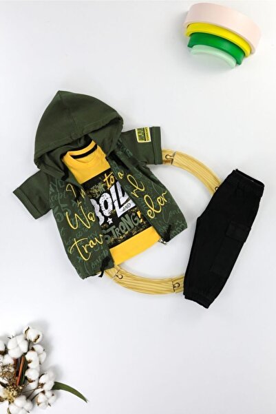 Umaybebek Haki Kapüşonlu 3'lü Bebek Çocuk Takım