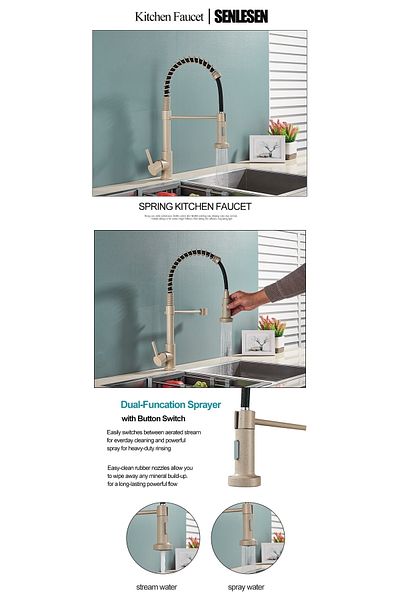 OEM Kitchen Sink Faucet with Spiral and Fountain New Model Granite Cream Color