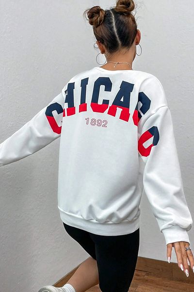 MODAGEN Φούτερ με λευκά μανίκια και πλάτη Unisex με στάμπα Chicago Oversize