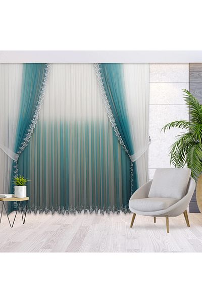 perhal perde ve halı Gradient de tranziție de culoare 1-2 rară plisată Grek tul perdea 2 unități Fundal + set interior de tul