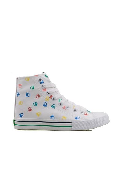 Benetton Pantofi sport de in alb cu logo lung pentru femei Bn 30185