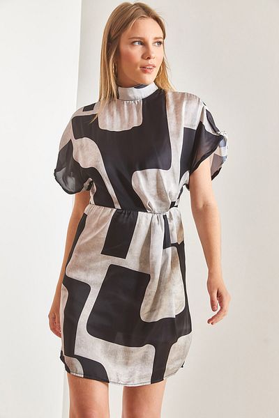 Bianco Lucci Rochie de damă cu guler dublu, căptușită, cu pliuri