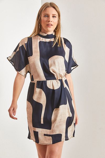 Bianco Lucci Rochie de damă cu guler dublu, căptușită, cu pliuri