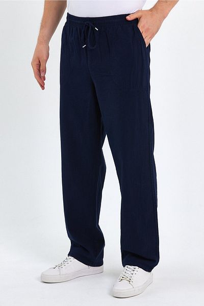 Minharir Men's Navy Blue Linen Trousers