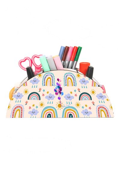 kutuTR Wooden Vip Rainbow Series Ruled Desktop Pen Holder Organizer for Kids Assembled Boxed