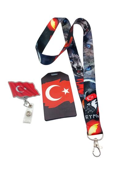 CİCCİBİCCİSHOP Türk Kurt Boyun Askı Ipi, Dikey Kart Tutucu,bayrak Yoyo Yaka M...