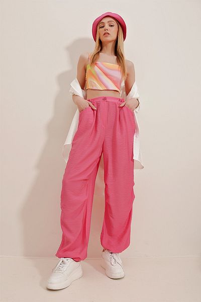 Trend Alaçatı Stili Fuchsiafarbene Aerobin-Leinenhose mit zwei Taschen für Damen ALC-X10283