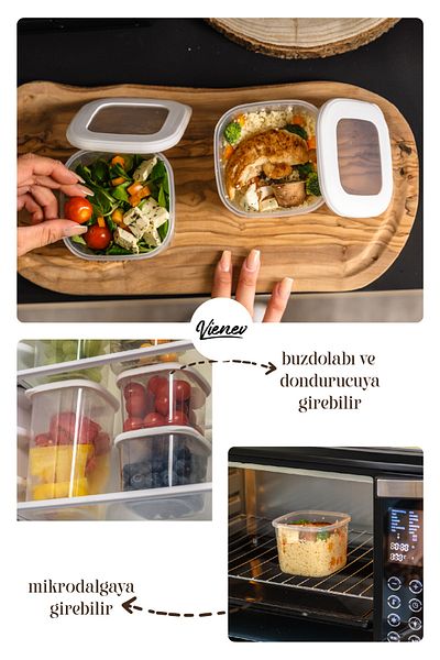 Vienev Square Food Storage Container with Colorful Label Set of 15 5x (0.55 Liters, 1.2 Liters, 1.75 Liters) White