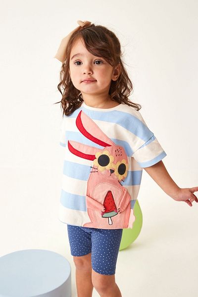 Next Baby 100% Cotton Blue White Bunny Tights Oversize Top and Bottom Set
