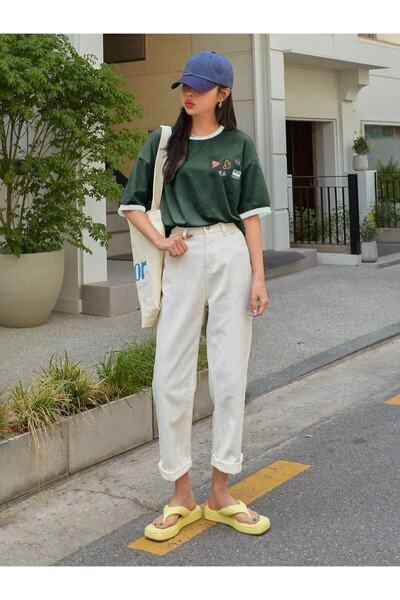 Machetta Large Size 6-Piece Sticker Look Collar Sleeve Colorful 100% Cotton Oversize T-shirt