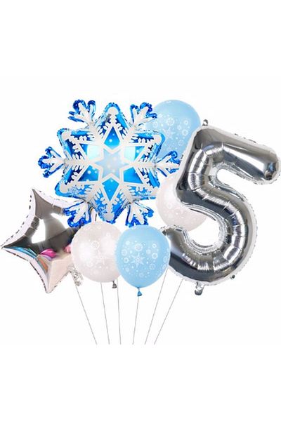 Parti Station Snowflake Frozen Elsa Winter Concept Snowflake 5 Year Old Balloon Concept Birthday Set Age Balloon Set