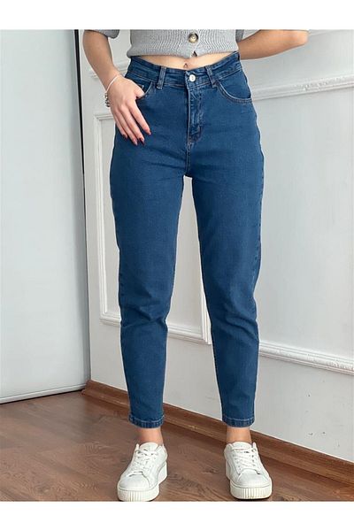 LİMABEL Dámské džínové kalhoty s vysokým pasem a plným lycrou modré Mom Jeans Kalhoty Lycra Extra elastické letní modré Mom Jeans Kalhoty