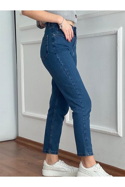 LİMABEL Dámské džínové kalhoty s vysokým pasem a plným lycrou modré Mom Jeans Kalhoty Lycra Extra elastické letní modré Mom Jeans Kalhoty