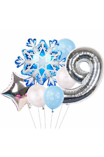 Parti Station Snowflake Frozen Elsa Winter Concept Snowflake 9 Year Old Balloon Concept Birthday Set Age Balloon Set