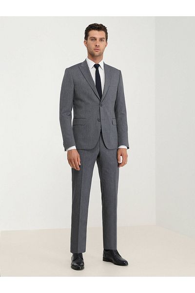 Kip Indigo Patterned Double Slit Mono Collar Regular Fit 4 Drop Suit