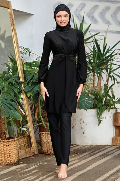 Remsa Mayo Κομψό Lycra πλήρως καλυμμένο μαγιό Hijab Tummy 2 4464 Μαύρο