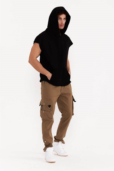 THIMOON Men's Black Sleeveless Hoodie