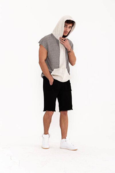 THIMOON Gray Sleeveless Hooded Pocket Sleeveless Hoodie