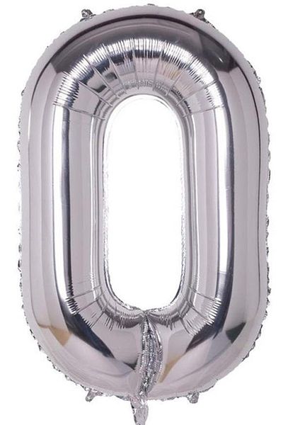 BeySüS 40 Inch Silver Colored Number Foil Balloon - 0 Number