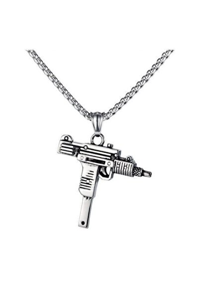 Herşey Nota Paslanmaz Çelik Uzi Silah Erkek Altın Renk Gümüş Kolye