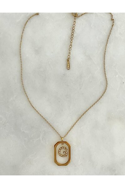 LİNACO Special Series Steel Jewelled G Letter Necklace