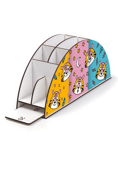 kutuTR Wooden Vip Animals Rainbow Ruled Desktop Pen Holder Organizer for Kids Assembled Boxed