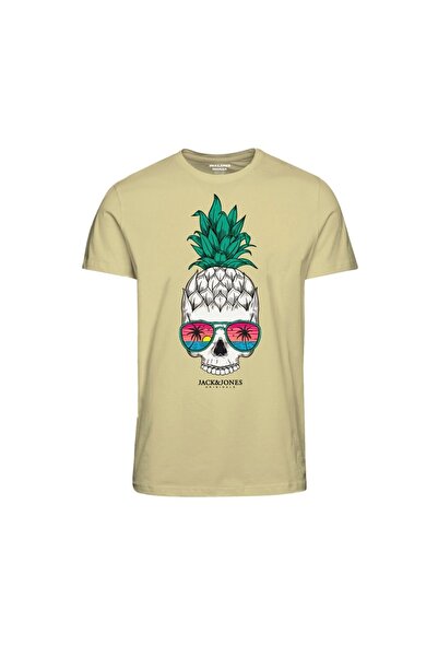 Jack & Jones Jack&jones Sıfır Yaka Baskılı Sarı Erkek %100 Pamuk T-shirt 12238132