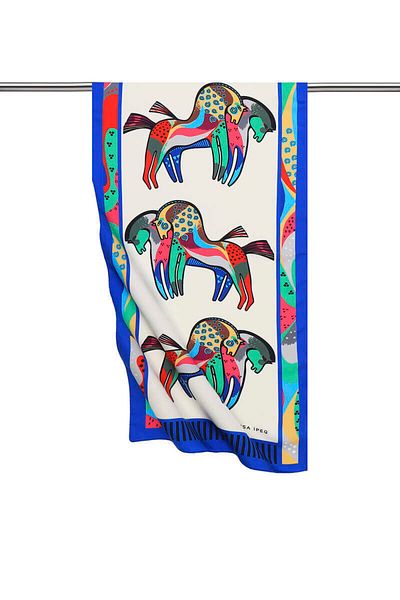 Bursa İpek Saks Black Patterned Silky Scarf