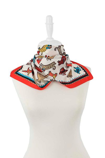 Bursa İpek Red Petrol Green Patterned Silky Scarf