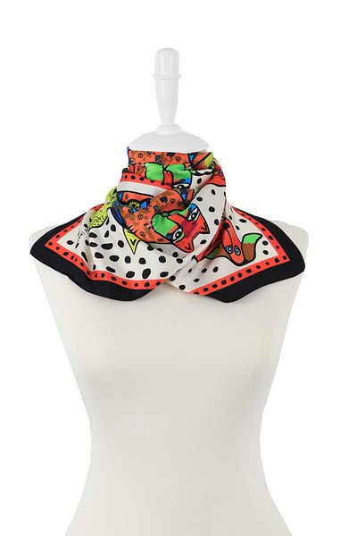 Bursa İpek Black Orange Patterned Silky Scarf