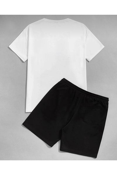 BYMEER Unisex White And Black NASA Printed Bottom Top Shorts T-shirt Set