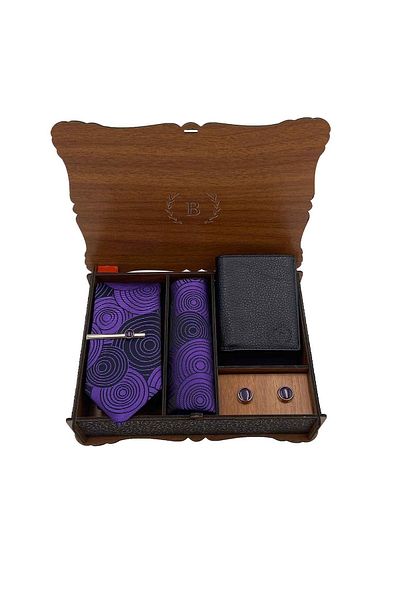 Brianze Geometric Pattern Tie Handkerchief Cufflink Necktie Pin And Wallet Gift Set