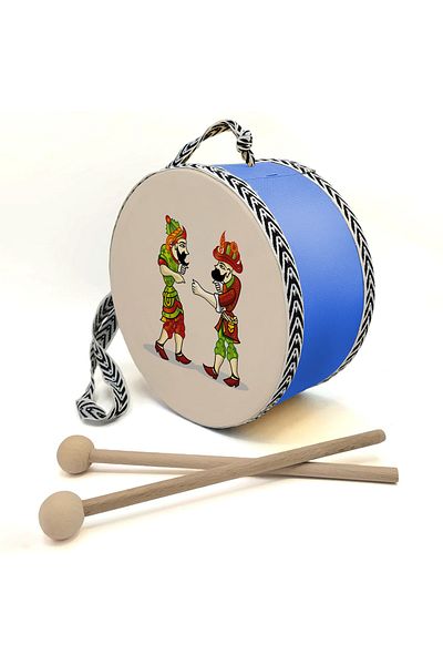 BAKSEPETE Karagöz Hacivat Printed, Real Leather, Toy Children's Drum (Age 1-5) (blue)