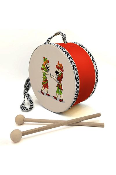BAKSEPETE Karagöz Hacivat Printed, Genuine Leather, Toy Children's Drum (1-5 Years) (red)