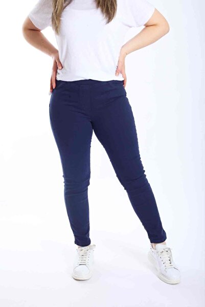 Blues Outlet بنطلون نسائي بخصر مطاطي من الليكرا وجيب خلفي مزدوج - أزرق داكن